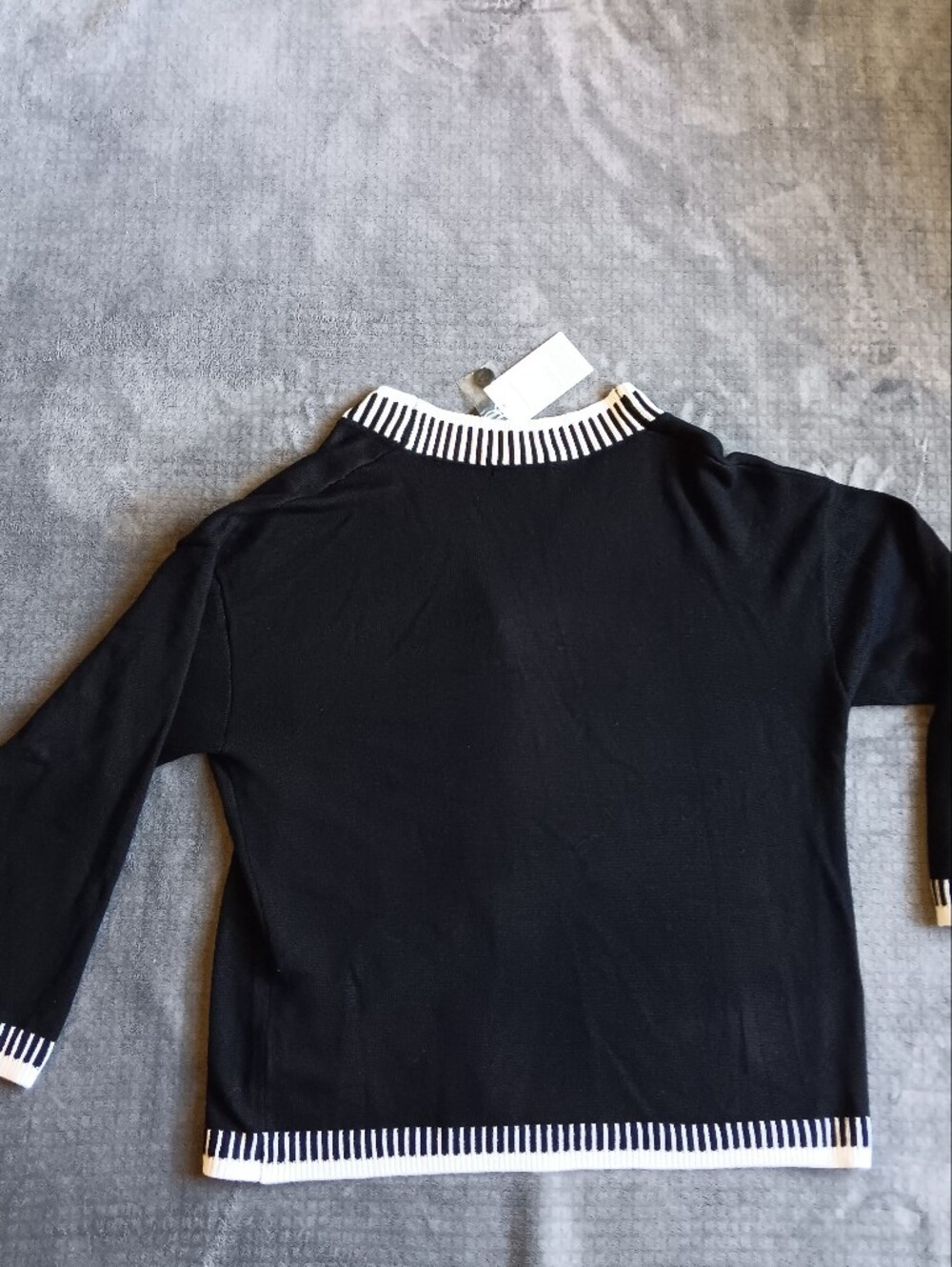 NWT Pretty Garden Black Cardigan Sweater W/ White Stripe Trim Womens Extra Large - Picture 8 of 8